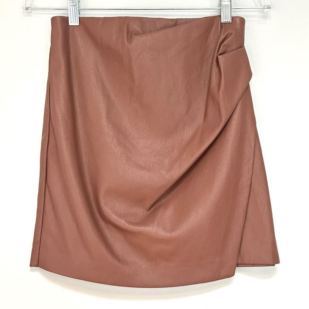 Wilfred Aritzia Faux Leather Wrap Mini Skirt Womens 2 Brown Draped Vegan